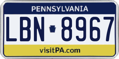 PA license plate LBN8967