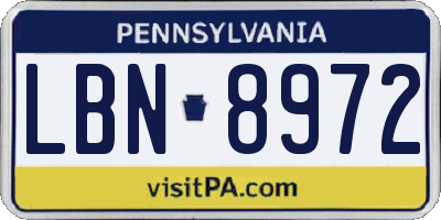 PA license plate LBN8972