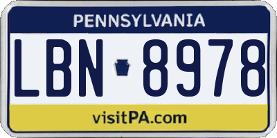 PA license plate LBN8978