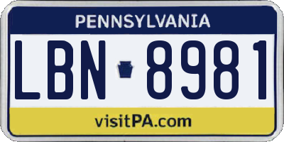 PA license plate LBN8981