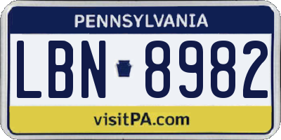 PA license plate LBN8982