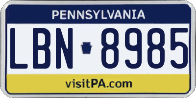PA license plate LBN8985
