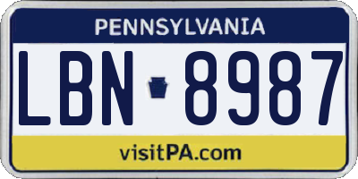 PA license plate LBN8987