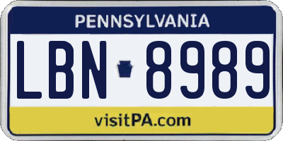 PA license plate LBN8989