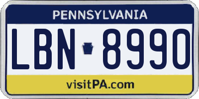 PA license plate LBN8990