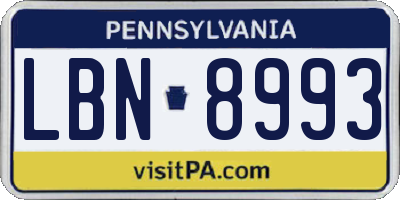 PA license plate LBN8993