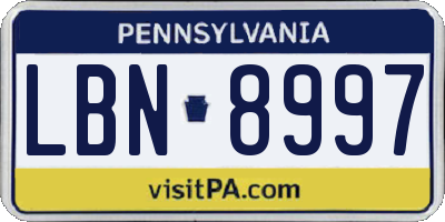 PA license plate LBN8997