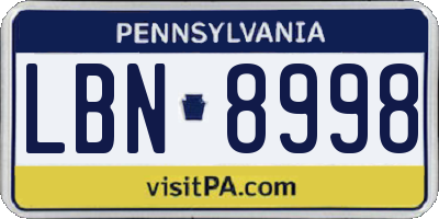 PA license plate LBN8998