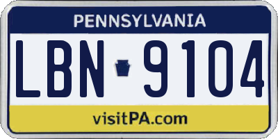 PA license plate LBN9104