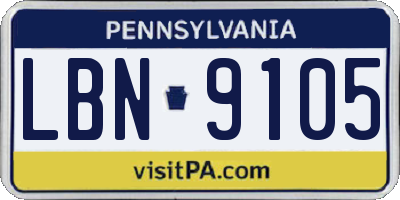 PA license plate LBN9105