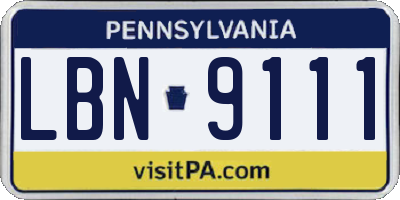 PA license plate LBN9111