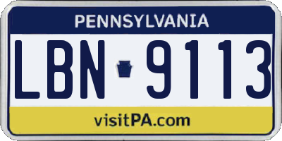 PA license plate LBN9113
