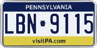PA license plate LBN9115