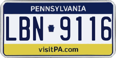 PA license plate LBN9116