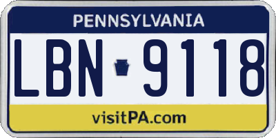 PA license plate LBN9118