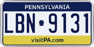 PA license plate LBN9131