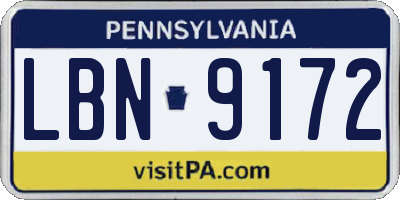 PA license plate LBN9172