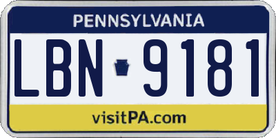 PA license plate LBN9181
