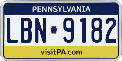 PA license plate LBN9182