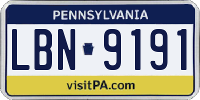 PA license plate LBN9191