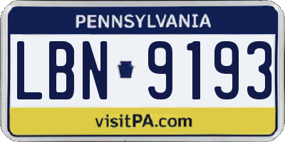 PA license plate LBN9193