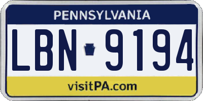 PA license plate LBN9194