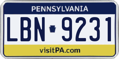 PA license plate LBN9231