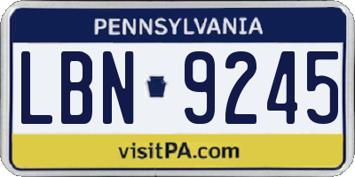 PA license plate LBN9245