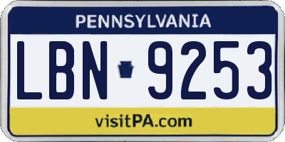 PA license plate LBN9253