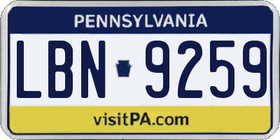 PA license plate LBN9259
