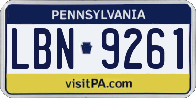 PA license plate LBN9261
