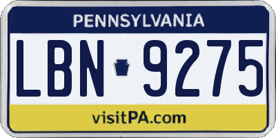 PA license plate LBN9275