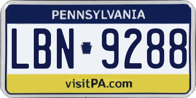 PA license plate LBN9288