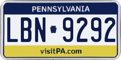 PA license plate LBN9292