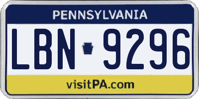 PA license plate LBN9296