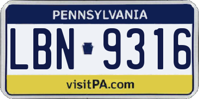PA license plate LBN9316