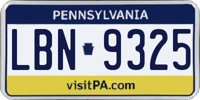 PA license plate LBN9325