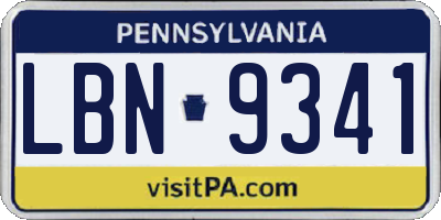 PA license plate LBN9341