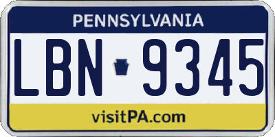 PA license plate LBN9345