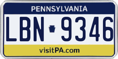 PA license plate LBN9346
