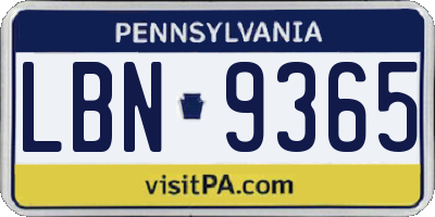 PA license plate LBN9365