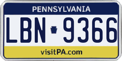 PA license plate LBN9366