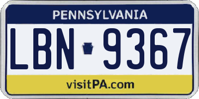 PA license plate LBN9367