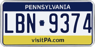 PA license plate LBN9374