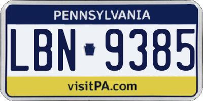 PA license plate LBN9385