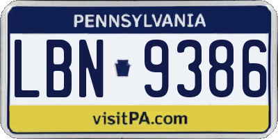 PA license plate LBN9386