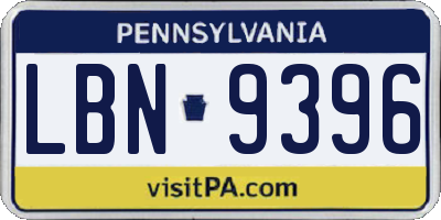 PA license plate LBN9396