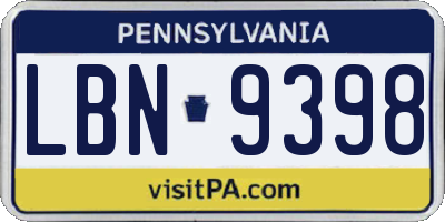 PA license plate LBN9398