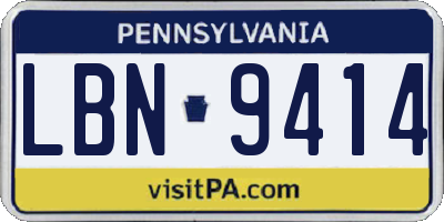 PA license plate LBN9414