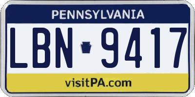 PA license plate LBN9417